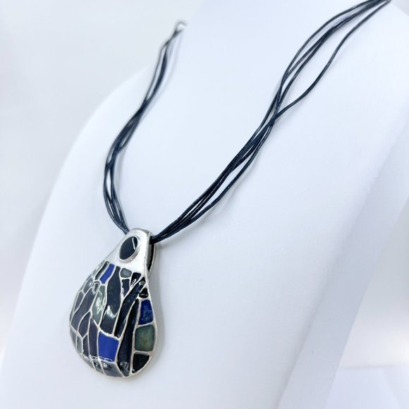 NWT - Christopher & Banks - Blue, Green & Black Pendant 16” Cord Necklace - Picture 3 of 10